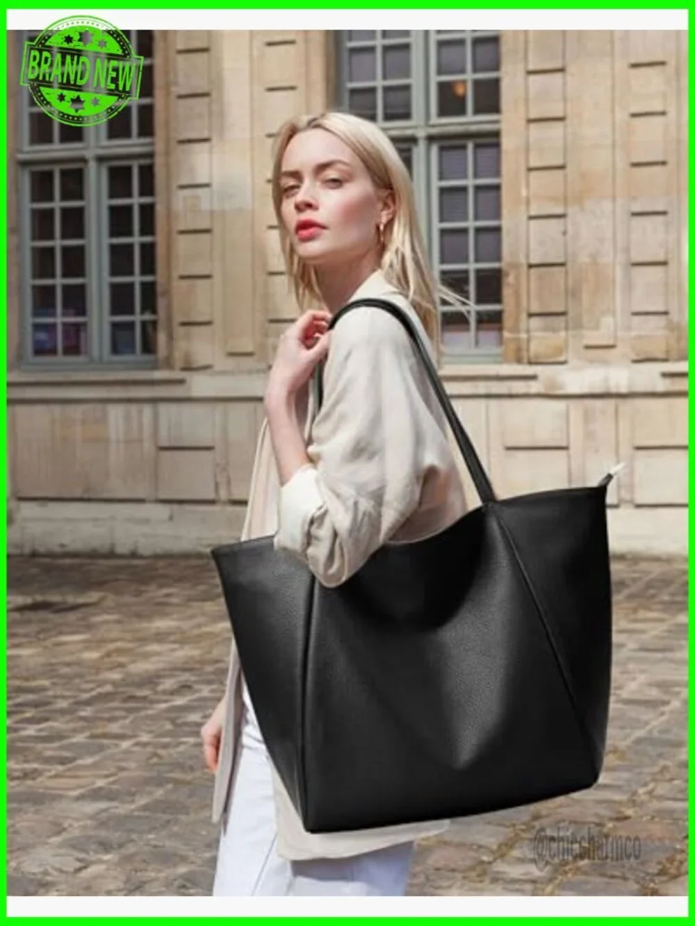 Large Vegan Leather Tote Bag Zipper Closure Work Travel Hobo Purse